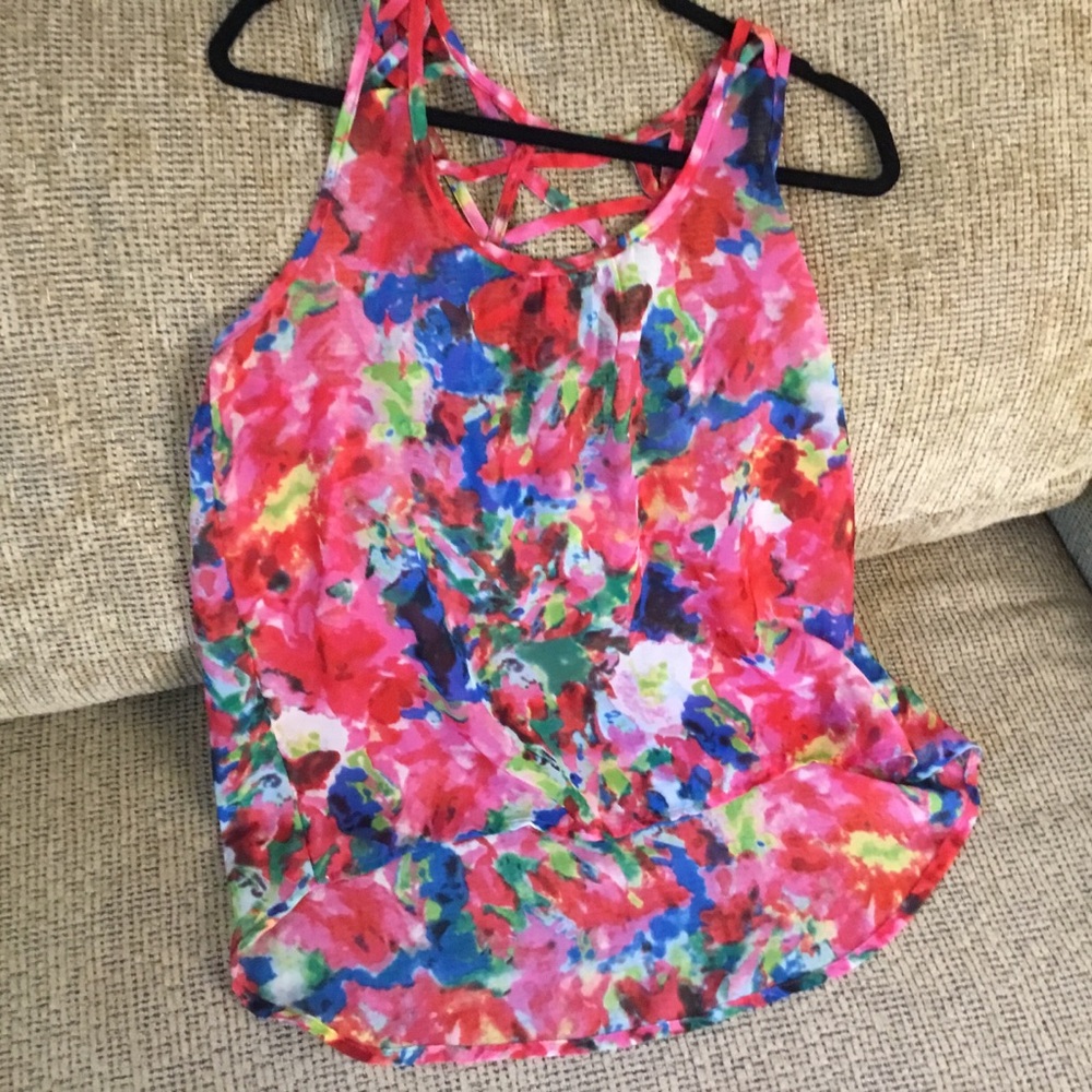 SELF ESTEEM Sheer Floral Lightweight High Low Tank Top